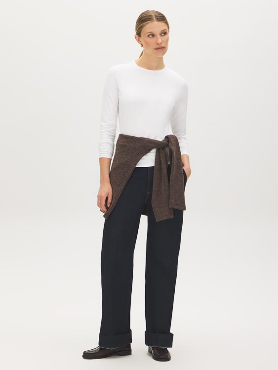 Bright White Long Sleeve Crew Neck Jersey Top - Front View - Suzy Shier