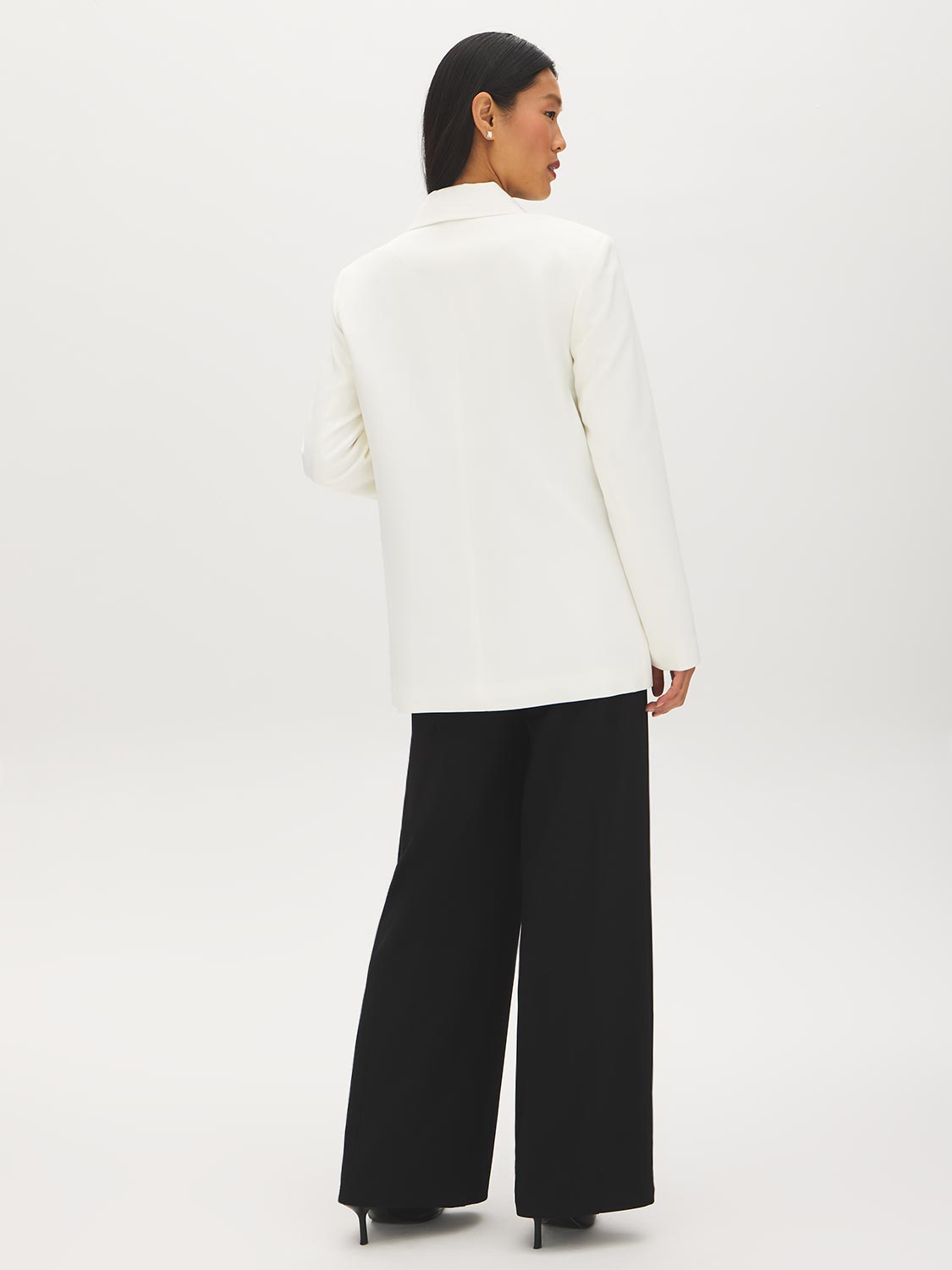 Off White Double-Breasted Blazer with Notch Collar - Back View - Suzy Shier