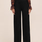 Black Wide Leg Woven Pants with Side Button Detail - Front View - Le Chateau