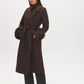 Dark Brown Melange Long Belted Faux Wool Coat - Front View - Suzy Shier