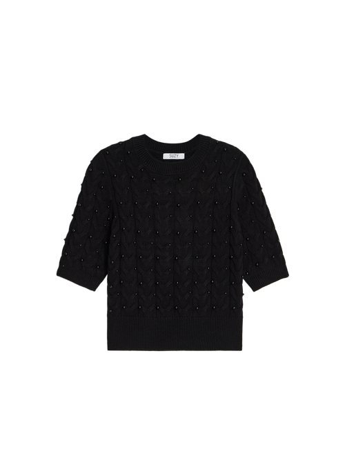 Short Sleeve Pearl Cable Knit Sweater