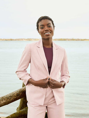 One-Button Ruched 3/4 Sleeve Blazer Pink Dust