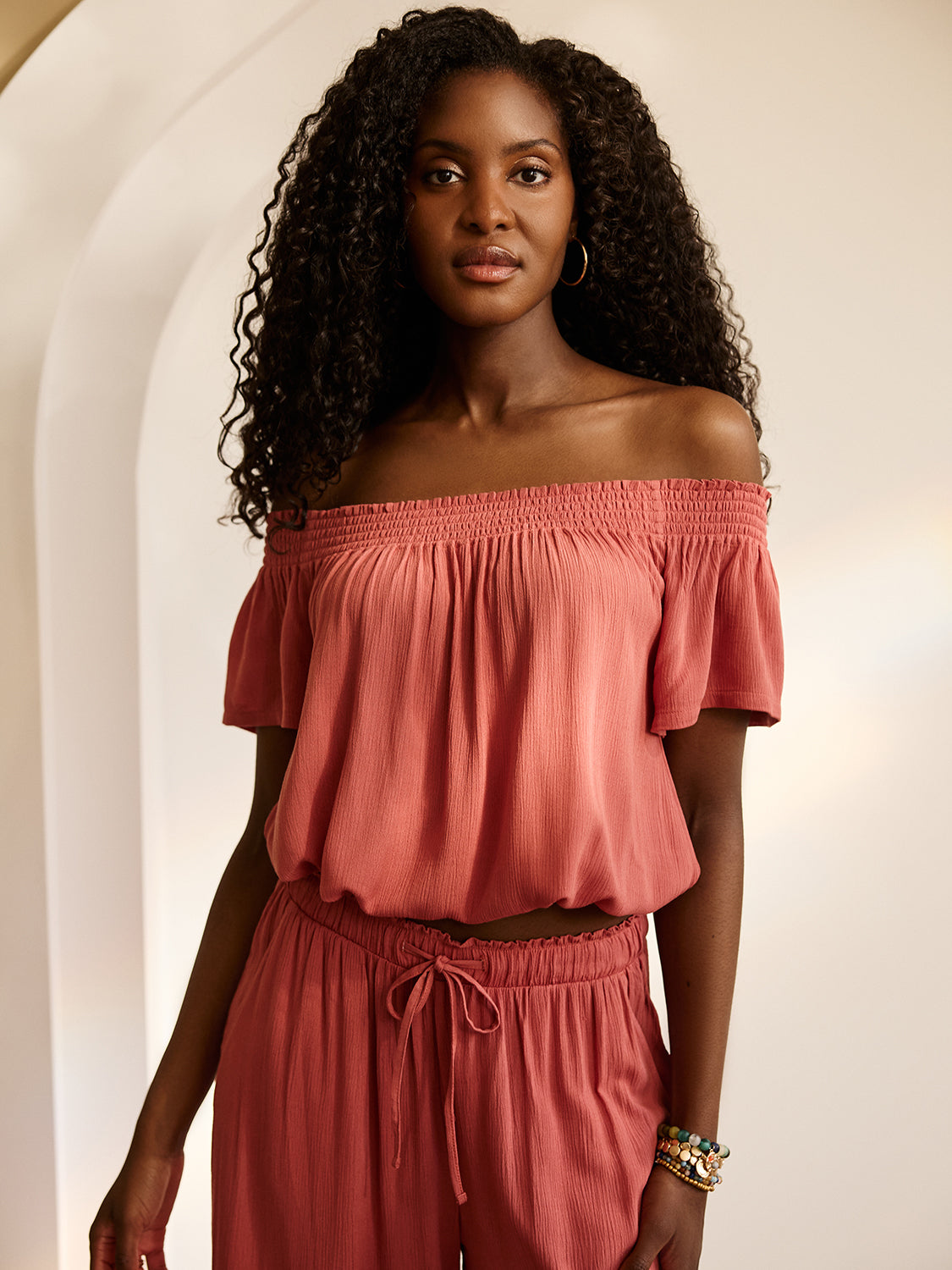 Off-The-Shoulder Crinkle Top