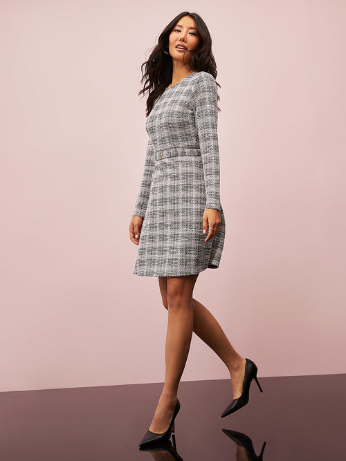 Metallic Boucle Fit & Flare Mini Dress