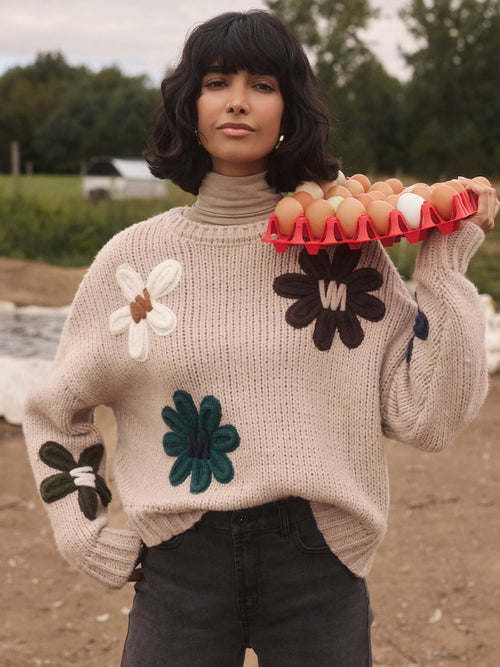 Floral Shaker Stitch Sweater