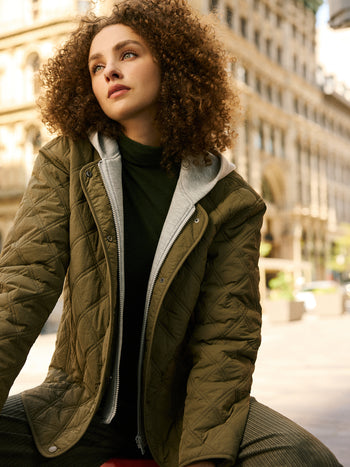 Hooded Quilted Jacket Dk Green