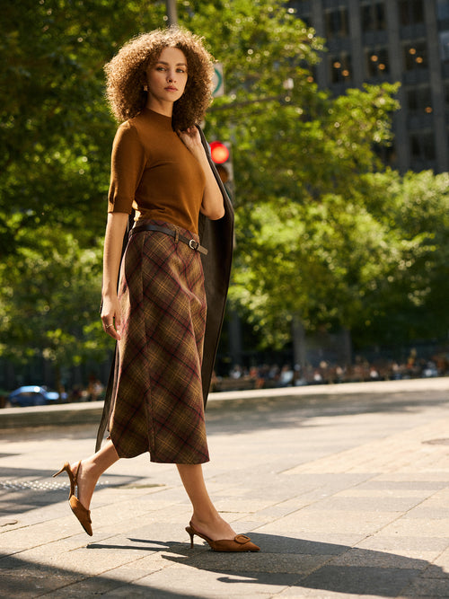 Belted Plaid Skirt