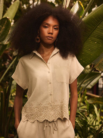 Short Sleeve Linen Blouse Oatmeal