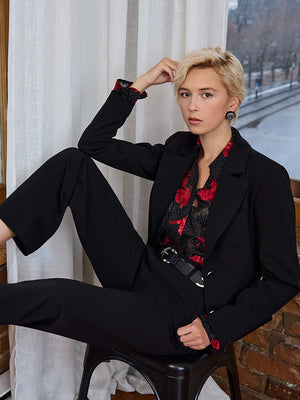 Zip-Front Pants Black