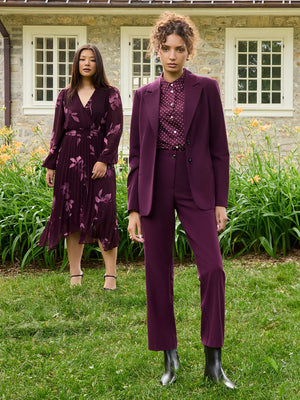 Notch Collar 2-Button Blazer Wine