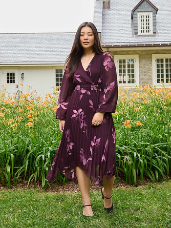 Floral Print Crossover Handkerchief Hem Dress Rumba Red