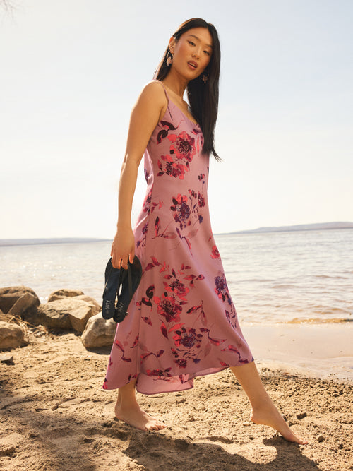 Floral Midi Satin Slip Dress