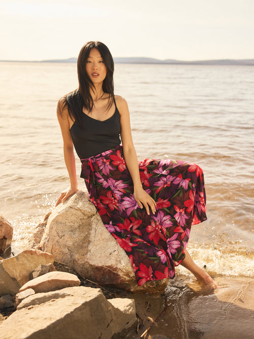 Floral Chiffon Long Skirt With Front Sash