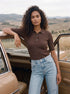Mocka Mix Ribbed Polo Collar Knit Sweater - Full Body View - Suzy Shier