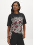 Jet Black Scarf Print Jersey Top - Woman Wearing Satin Front Knot Detail Shirt - Suzy Shier