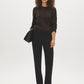 Black Pin Tuck Straight Leg Trousers - Woman Wearing Tailored Woven Pants - Suzy Shier