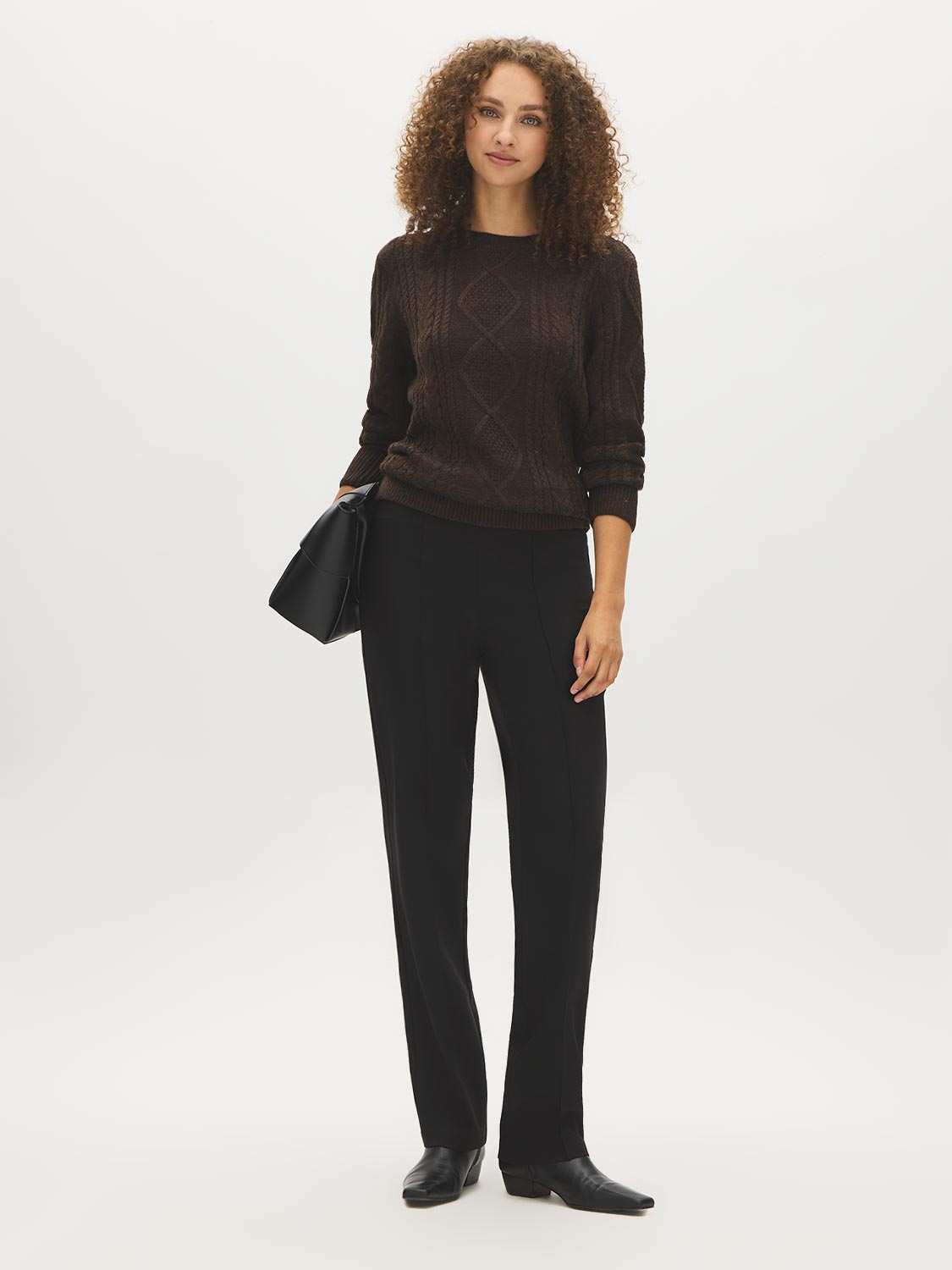 Black Pin Tuck Straight Leg Trousers - Woman Wearing Tailored Woven Pants - Suzy Shier