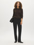 Black Pin Tuck Straight Leg Trousers - Woman Wearing Tailored Woven Pants - Suzy Shier