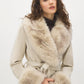 Dark Brown Melange Long Belted Faux Wool Coat - Collar Detail - Suzy Shier