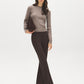 Coffee Fit & Flare Pull-On Knit Pants - Woman Wearing Wide Waistband Trousers - Suzy Shier