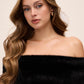 Black Off-Shoulder Knit Crepe Midi Dress with Fur Band - Close-up Fur Detail - Le Chateau