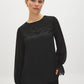 Black Lace Detail Chiffon and Satin-Like Blouse - Woman Wearing Elegant Long Sleeve Top - Suzy Shier