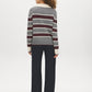 Brown/Burgundy/Dove Striped Polo Collar Knit Sweater - Back View - Suzy Shier