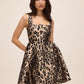 Antique Gold/Black Jacquard Animal Fit & Flare Mini Dress - Front View - Le Chateau