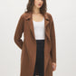 Bison Notch Collar Coatigan with Patch Pockets - Woman Wearing Open-Front Knit Sweater - Suzy Shier