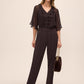 Chestnut Side Tab Pleated Slim Pant - Woman Wearing Tailored Woven Trousers - Le Chateau