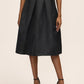 Black Floral Jacquard Midi Skirt with Box Pleats - Front View - Le Chateau