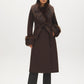 Dark Brown Melange Long Belted Faux Wool Coat - Front View - Suzy Shier