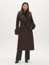 Dark Brown Melange Long Belted Faux Wool Coat - Front View - Suzy Shier
