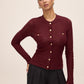 Bordeaux Pointelle Gold Button Cardigan - Front View - Le Chateau