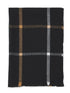 Black/White/Camel Brushed Grid Pattern Scarf - Close-up Fringe Detail - Suzy Shier