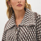 Coffee/Beige Melange Chunky Jacquard Cardigan - Collar Detail - Suzy Shier