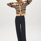 Green/Blue/Beige Multi-Color Jacquard Button-Front Sweater - Front View - Suzy Shier