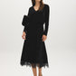 Black Lace Trim Velour Skirt with Front Slit - Woman Wearing Elegant Pull-On Skirt - Suzy Shier