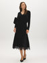 Black Lace Trim Velour Skirt with Front Slit - Woman Wearing Elegant Pull-On Skirt - Suzy Shier