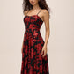 Red/Black Sequin Floral Mesh Bustier Midi Dress - Front View - Le Chateau