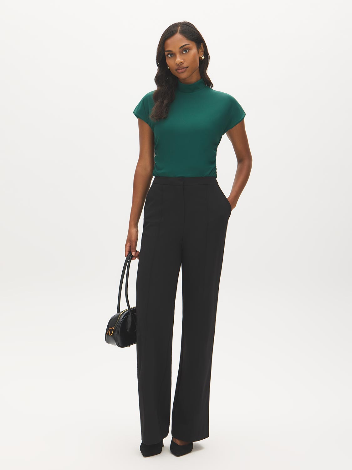 Forest Biome Ribbed Dolman Sleeve Mock Neck Top - Front View - Suzy Shier