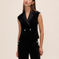 Black Tuxedo Velour Vest with Crystal Buttons - Front View - Le Chateau