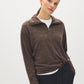 Coffee Bean Fluffy Rib Knit Top with Half Zip - Woman Wearing Soft Sweater Knit - Suzy Shier