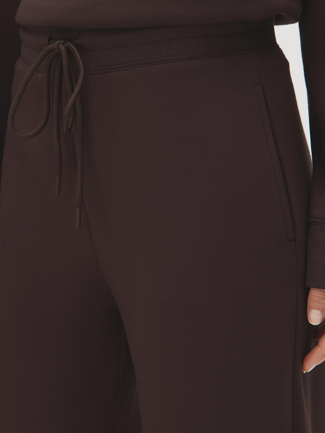 Coffee Bean Cloud Fleece Wide-Leg Pant - Waistband Detail - Suzy Shier