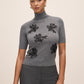 Charcoal Beaded Mock Neck Knit Sweater - Front View - Le Chateau