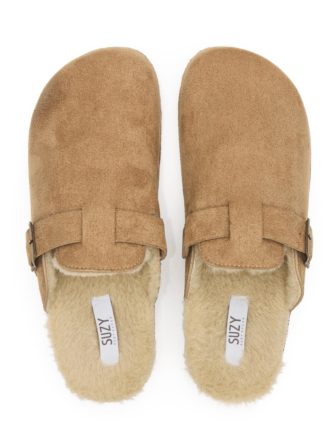 Black Faux Suede Clog with Sherpa Lining - Top View - Suzy Shier