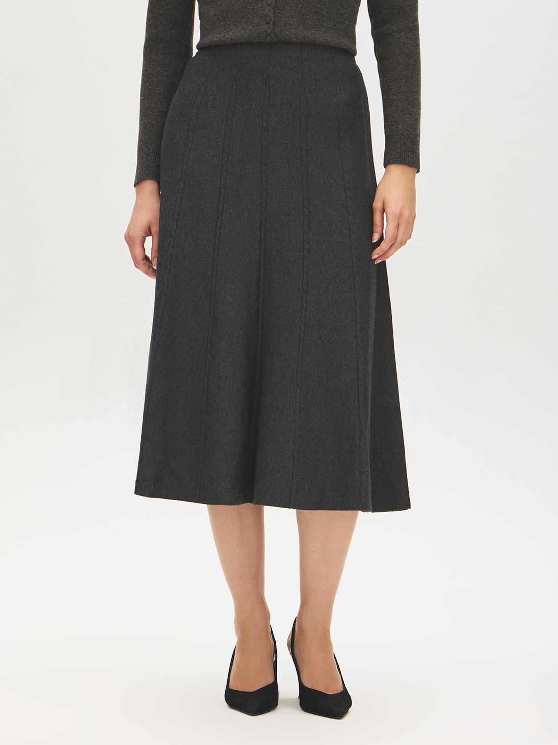 Charcoal Cable Knit Midi Skirt - Front View - Suzy Shier