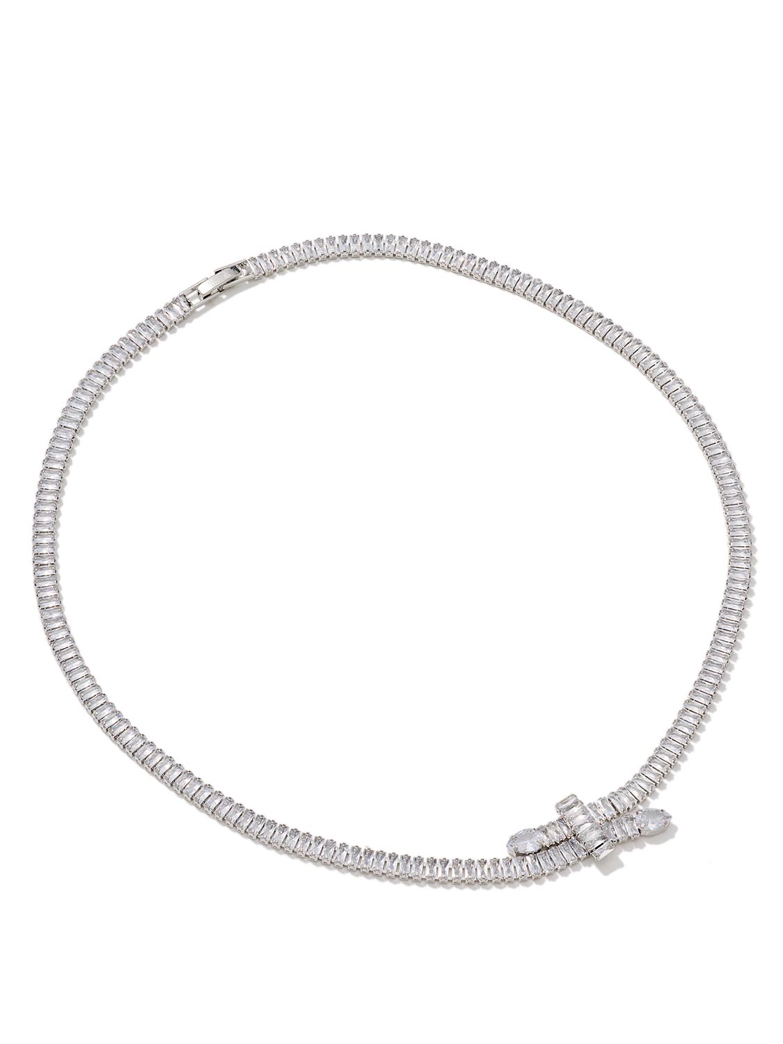 Silver Front Overlap CZ Necklace - Close-up of Sparkling Design - Suzy Shier