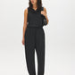 Black Crinkle Satin Draped Halter Top - Front View - Suzy Shier