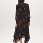Jet Black Floral Print Chiffon Dress with Asymmetrical Skirt - Back View - Suzy Shier